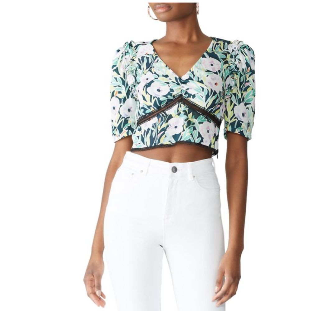 Saylor Tisha Pouf Sleeve Floral Crop Top Size M